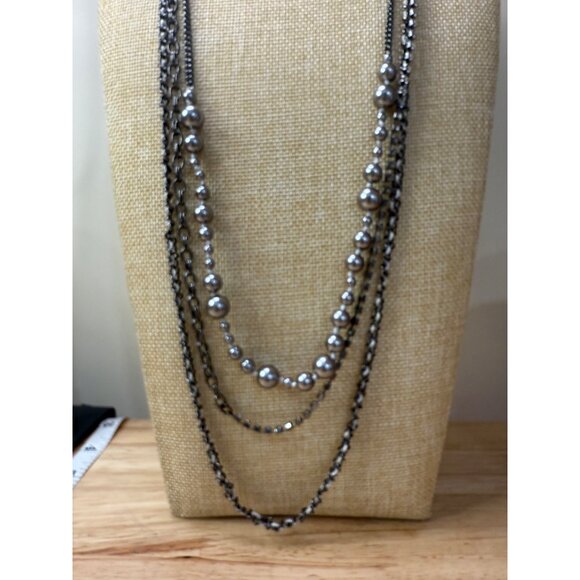 J.Crew Long Layered Statement Necklace With Silver-Tone Beads & Chains - Picture 2 of 15